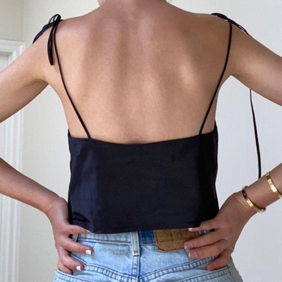 Brandy Melville Cowl Neck Satin Tie Top - Picture 2 of 6